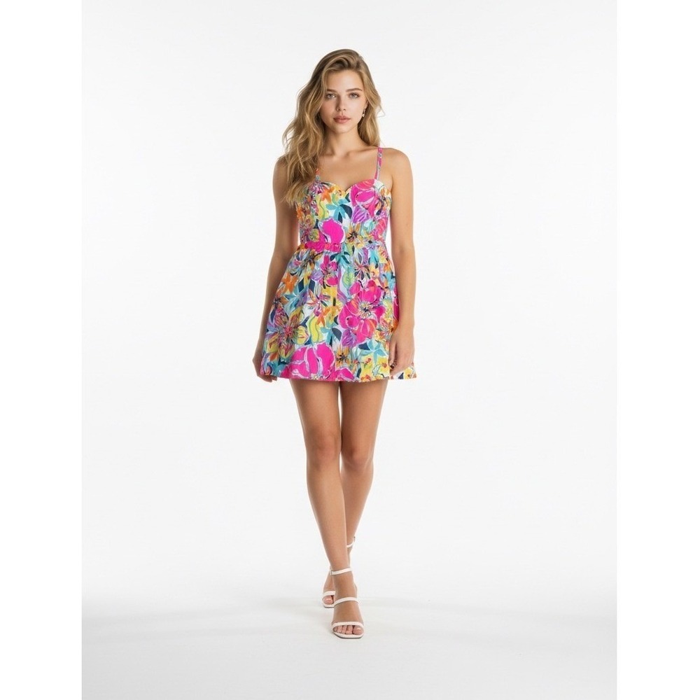 Lilly Pulitzer Floral Mini Dress Womens Multicolor Fit Flare Cotton Size 6